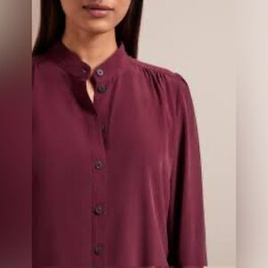 Express Elegant Plum Button-Up Blouse, XS